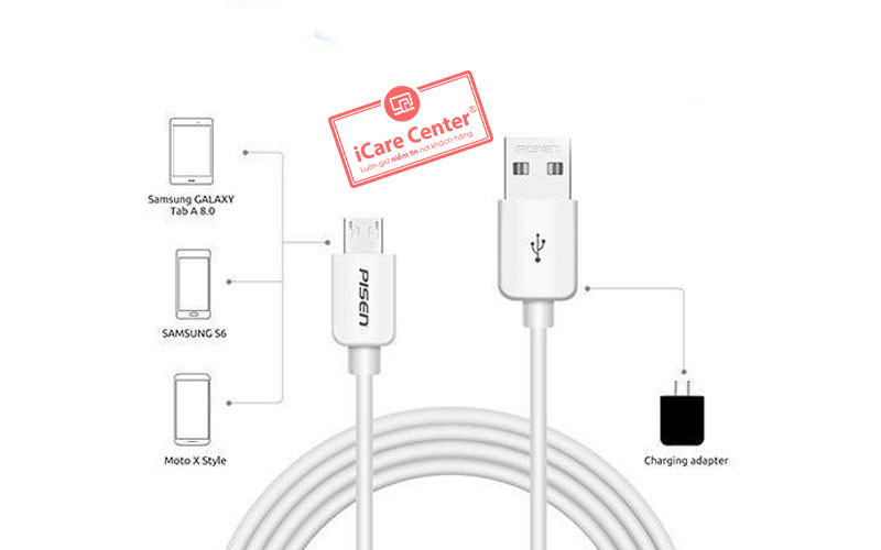 Cáp Pisen Micro USB 2A 800mm - MU01-800
